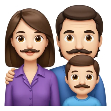 white family, man, woman and toddler. All brunette. Man with moustache, woman with hair till shoulders sticker