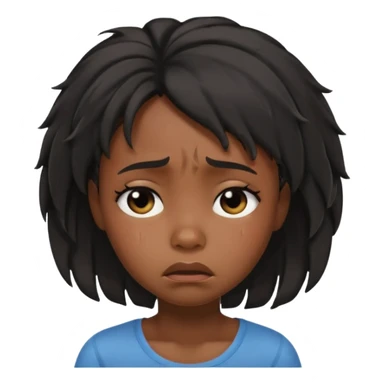 sad crying black girl with straight messy hair, iOS memoji style, visible tears, emotional expression sticker