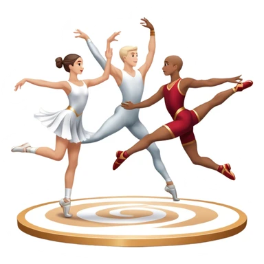 Icon for Sports Dance: a white men and women in competitive attire performing a synchronized dance with acrobatic moves, dance shoes, a rhythmic floor, and a competition backdrop. The icon should capture athleticism, technique, and acrobatic precision. Transparent background. sticker