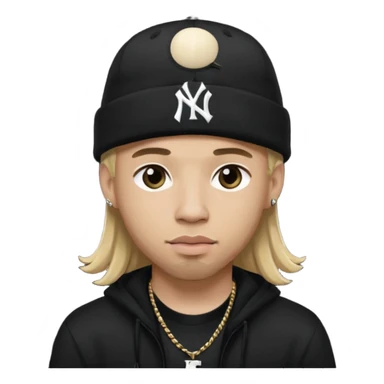 rapper da trắng, tóc vàng, full đen, có mũ len hãng MLB, đẹp trai
 sticker