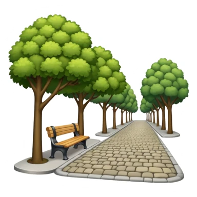 a city street with trees and benches sticker