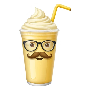 banana milkshake in a take-out cup with mustache and glassess sticker