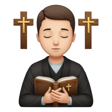 Guy who reads Bible with cross on it and with his eyes closed in prayer. without something in the background  sticker