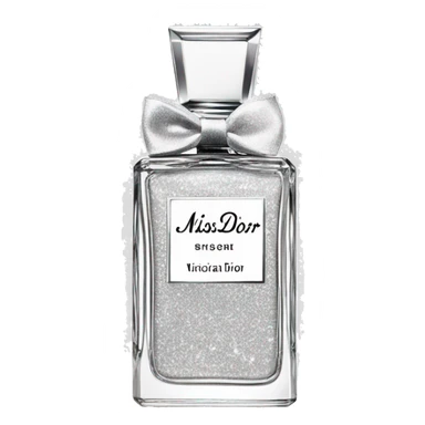 Miss Dior perfume with Victoria secret logo in a white bottle but light grey glitter  sticker