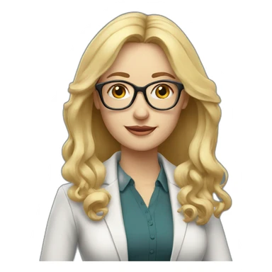 Woman teacher blonde long hair glasses wuth book sticker