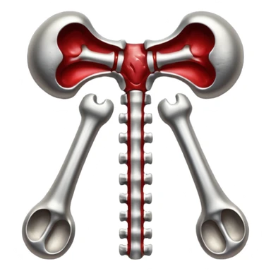 Emoji-style metallic anatomic bones with traces of blood, steel texture, dark dramatic tone, clean background sticker