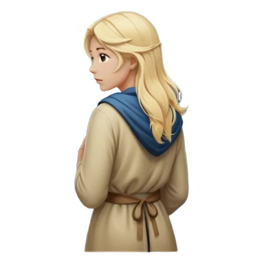 - the back of a blonde woman stands at a mountain crossroads, her back turned as she contemplates two trails—one illuminated,, and one shrouded in darkness, representing reaction. with hands on chest sticker