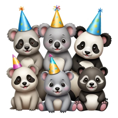 Koala’s birthday party with panda, seal, and puppy sticker