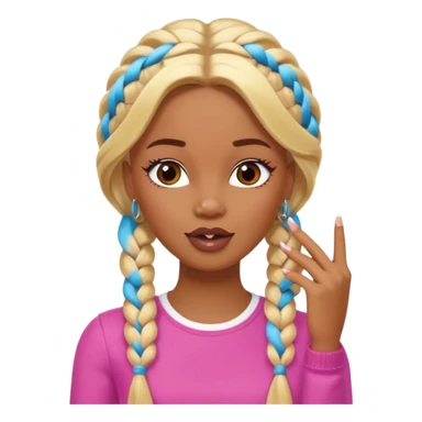 brown skin blonde barbie with two braids in front biting fingernail with long French tips  sticker