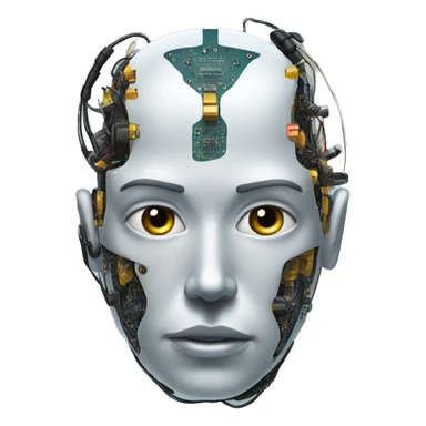 Cyborg head with eye implant and circuitry sticker