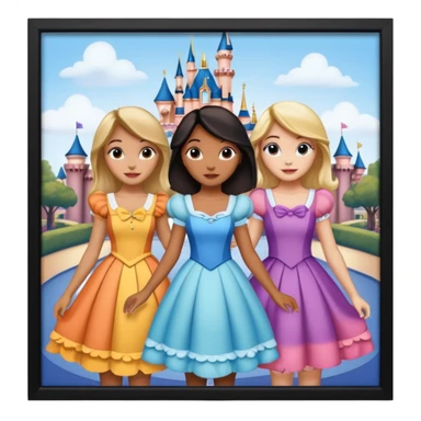 escribe el nombre Disneyland Paris y para titulo, pon a quatro chicas: una pelo corto negro, una pelo rizado largo, una pelo largo liso y la otra pelo ondulado mediano, esta con el ojos azules. Haz un cuadrado rectangular grande en grande blanco y por los lados pon a las chicas que te he descrito sticker