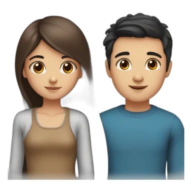 girl with long, straight brown hair and blue eyes and a boy with black short hair and brown eyes sticker