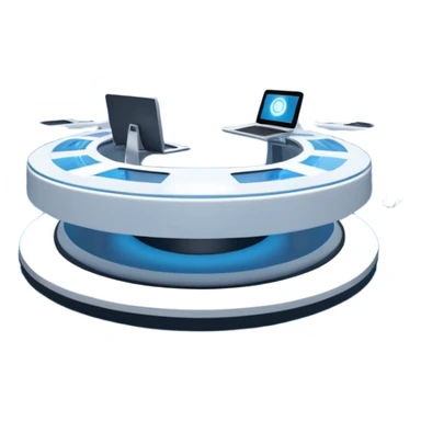 A futuristic workspace powered by an arc reactor, glowing blue and white, with holographic screens displaying creative content. Dynamic, high-tech, and inspired by Iron Man. sticker