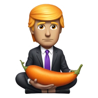 Realistic Donald trump with bright orange hair eating long, skinny purple ￼eggplant sticker