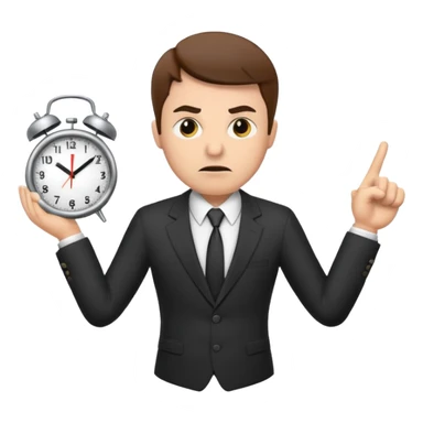 annoyed boss pointing at the clock sticker