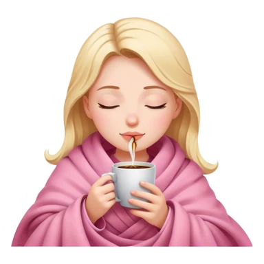 girl inside a blanket sipping coffee eyes closed pink sticker