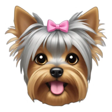 yorkshire terrier with grey hair with the tongue and two little pink hair-bow on the head sticker