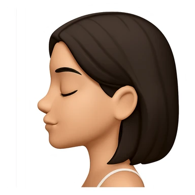Create a side profile view of this girl's head in Apple emoji style with eyes closed, relaxed and content expression. The image should have a 3D look with soft shading and a transparent background, capturing the essence of Apple style emojis. sticker
