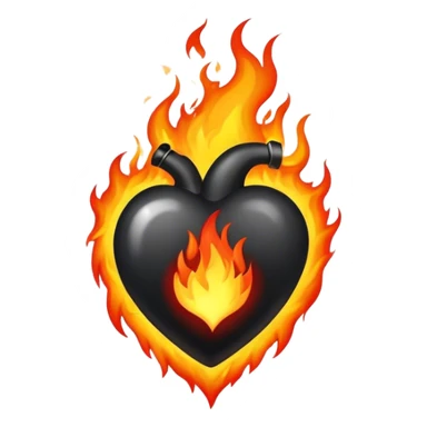 Black heart on fire sticker