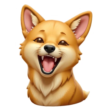 Cinematic Cute Yawning Dingo Portrait Emoji, Head tilted slightly with a dramatic, wide-open yawn, showcasing a soft, sandy fur with gently drooping ears and round amber eyes barely open in drowsy contentment, Simplified yet irresistibly adorable features, highly detailed, glowing with a soft, cozy glow, high shine, relaxed yet expressive, stylized with a touch of wild charm, bright and endearing, soft glowing outline, capturing the essence of a sleepy yet affectionate dingo, so drowsy it feels like it could stretch out of the screen and curl up for a nap! sticker