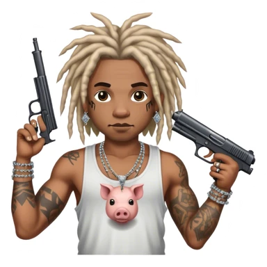 african-american race pig with dreads looking gangster with gun and tank top, with diamond blinging chain, with tattoos sticker