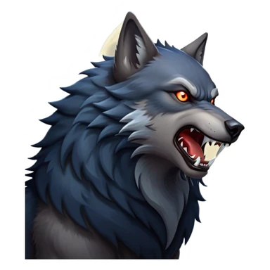 cinematic-noble-fierce-werewolf-howling-portrait-emoji, poised-and-imposing, with a fierce wolfish face tilted upwards in a haunting howl, glowing eyes full of primal ferocity, sharp, and a rugged snout, fur rippling in shades of midnight black and silver, muscles tensed as the powerful howl echoes beneath the moonlit sky; rendered with realism, capturing the raw, untamed power of the beast in its wild, primal state sticker