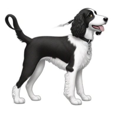 side profile medium sized black and white doodle on a leash going for a walk sticker