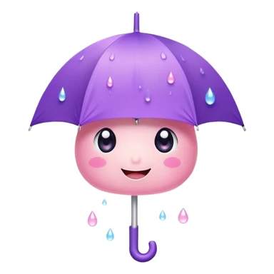 Cute Kawaii Umbrella, small and cute, soft pastel pink and purple, tiny rain droplets smiling down, a chubby round handle, big sparkling eyes full of joy! sticker