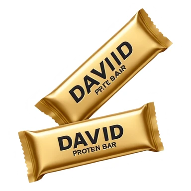 protein bar gold wrapper that says David on it in black font  sticker