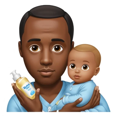 Sean “Diddy” Combs with baby oil and a very small infant sticker