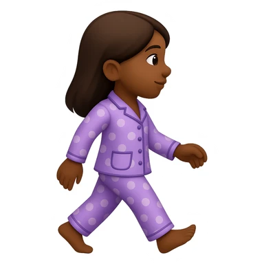 Create an image of a girl walking in pajamas with brown skin in the style of emoji, with no background. The style is emoji but fallback to general for editing as emoji style does not support editing. sticker