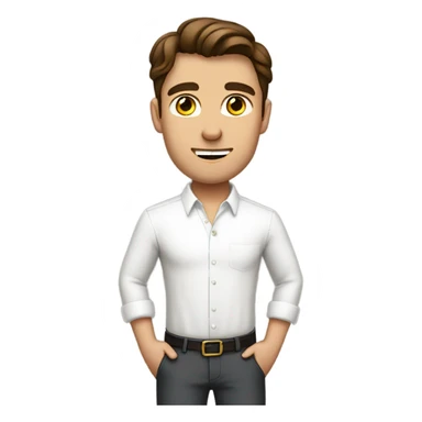 Handsome brown haired man in a white dress shirt tucked into pants with the sleeves rolled up sticker