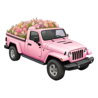 Realistic pink Jeep Gladiator with the truck bed full of pastel flowers. sticker
