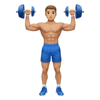 man with blue shorts doing side-lateral raise (T pose) with light dumbbells sticker