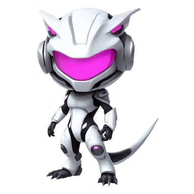 White, Chibi, White body, Anthro-Sona-Lizard-Alien-Salazzle-Mew-Fakémon, with pink eyes, with a futuristic visor-helmet, wearing a techwear-suit, Full Body sticker