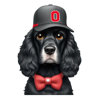 Black cocker spaniel wearing Ohio state hat sticker