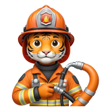 Tiger firefighter with helmet and hose sticker