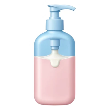 soft plastic bottle with rounded edges and a flip-top or pump cap, filled with creamy white lotion, gentle ergonomic shape, pastel-toned white pale blue or soft pink, no label, no baby, no extras, closed bottle, apple emoji style, soft lighting, subtle shadows, transparent background, emoji scale sticker