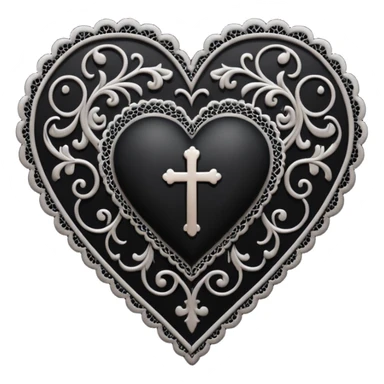 goth heart with a black lace cross sticker