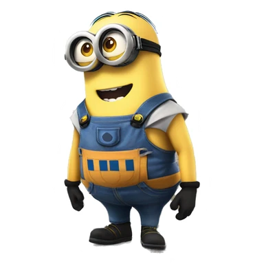 A giant minion character from Despicable Me, towering over a cityscape. The minion is wearing its signature blue overalls and goggles, with a mischievous grin on its face. sticker