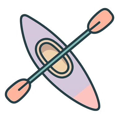 rowing kayak with paddle, side view, icon-color-outlined style, detailed shading, thin clean outlines, soft rounded features, pastel palette #98B5BC #B5B3C1 #C9A3C9 #E4C0CA #F7DCD1 #F7C0AA, modern Japanese pop art, sticker aesthetic, highly detailed, vector clarity, soft lighting, subtle shadows, transparent background sticker