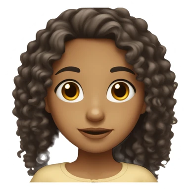 Mixed girl /curly black long hair, brown light color/ with dark brown eyes / with a dress sticker