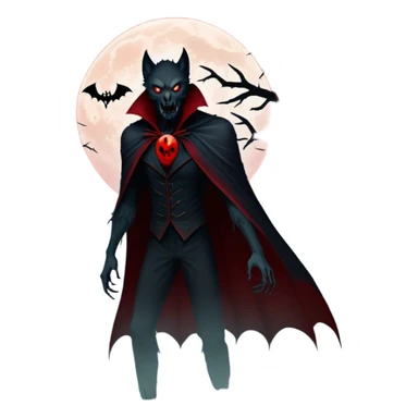 Icon for Horror Movies: A chilling collage with a monstrous werewolf or vampire, dark silhouettes, eerie graveyards, and creepy elements like spiders and tombstones. Ghostly fog surrounds, with a blood-red moon in the sky. The atmosphere is unsettling, eerie, and haunting. Transparent background. sticker