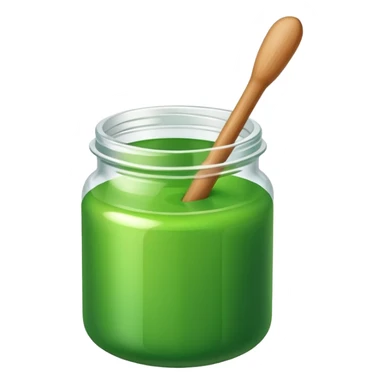 A small open plastic jar of vibrant green wax, wooden stick inside sticker