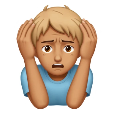 Face clutching head in agony and pain, suffering expression, hands gripping head sticker