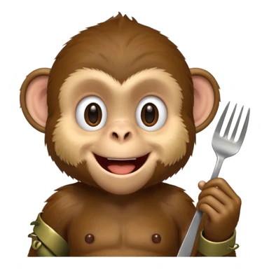 happy monkey holding a fork in his hand sticker