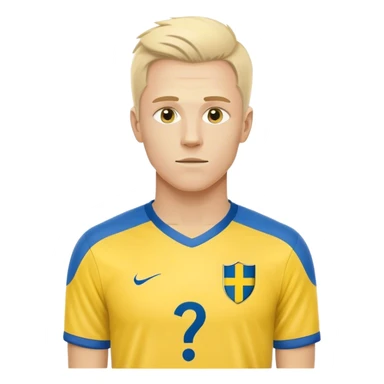 Swedish male soccer player with question mark on the right corner with yellow and blue clothes and with the Swedish flag on the chest with the text football icon  sticker