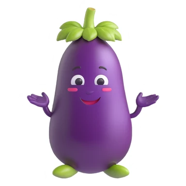 eggplant character with limbs, smiling, emoji style sticker