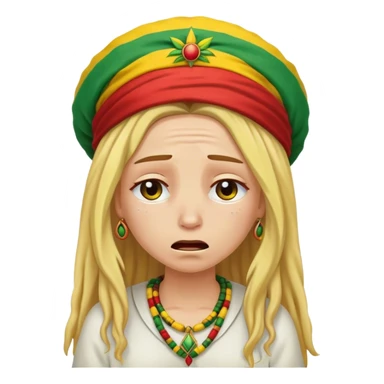 A blond woman dressed like a rastafari who is crying a lot.  sticker