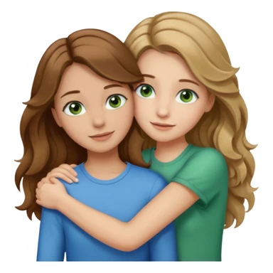 make me and my best friend togheter i have shoulder-lenght brown hair and light brown eyes and she has really long wavy hair blonde/brown hair and green/blue eyes we are hugging or taking a selfie  sticker
